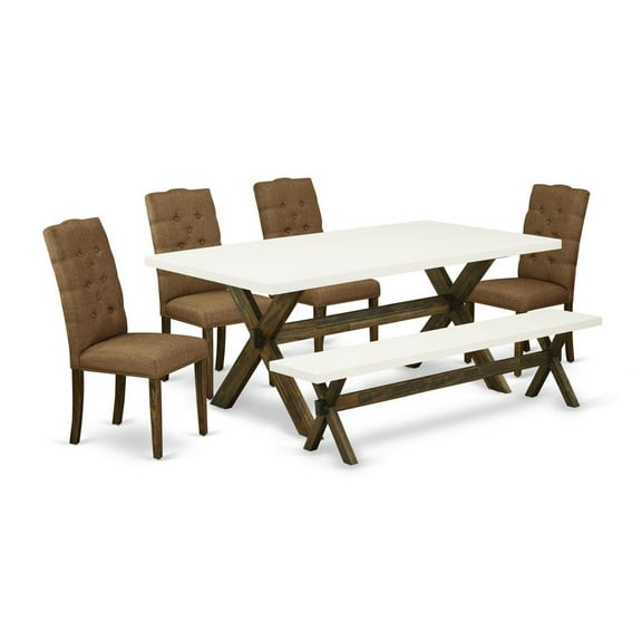 East West Furniture X-Style 6-piece Wood Dinette Room Set in Jacobean Brown