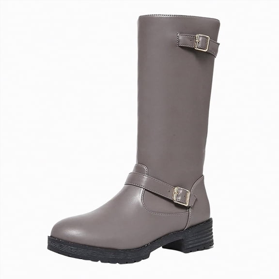 UngA Womens Boots Low Heel Riding Boots With Side Zipper Dressy Shoes Mid-Calf Boots for Women Grey,Size 6.5