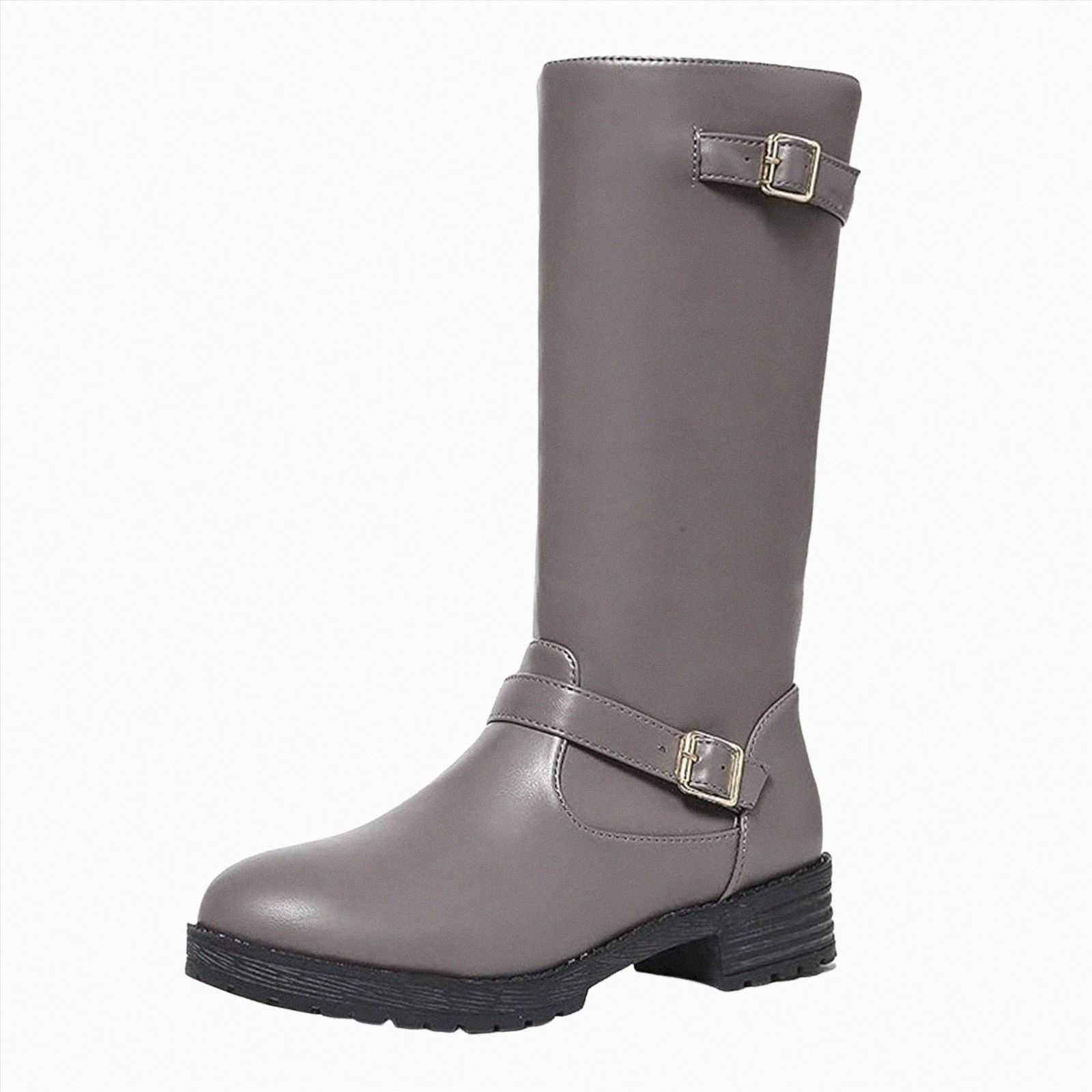 UngA Womens Boots Low Heel Riding Boots With Side Zipper Dressy Shoes Mid-Calf Boots for Women Grey,Size 6.5