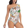thumbnail image 3 of Haiem Winter Christmas And New Year Deer Women's One Piece Swimsuits Tummy Control One Shoulder Bathing Suits Ruffle Swimwear-Small, 3 of 8