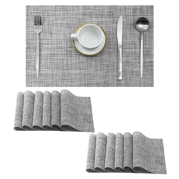 Juego de 12 Individuales Leetaltree en Gris Lino - Individuales Resistentes al Calor y Antideslizantes para Mesa de Comedor, Lavables y Duraderos de PVC Vinílico Tejido (Gris Lino, 12)