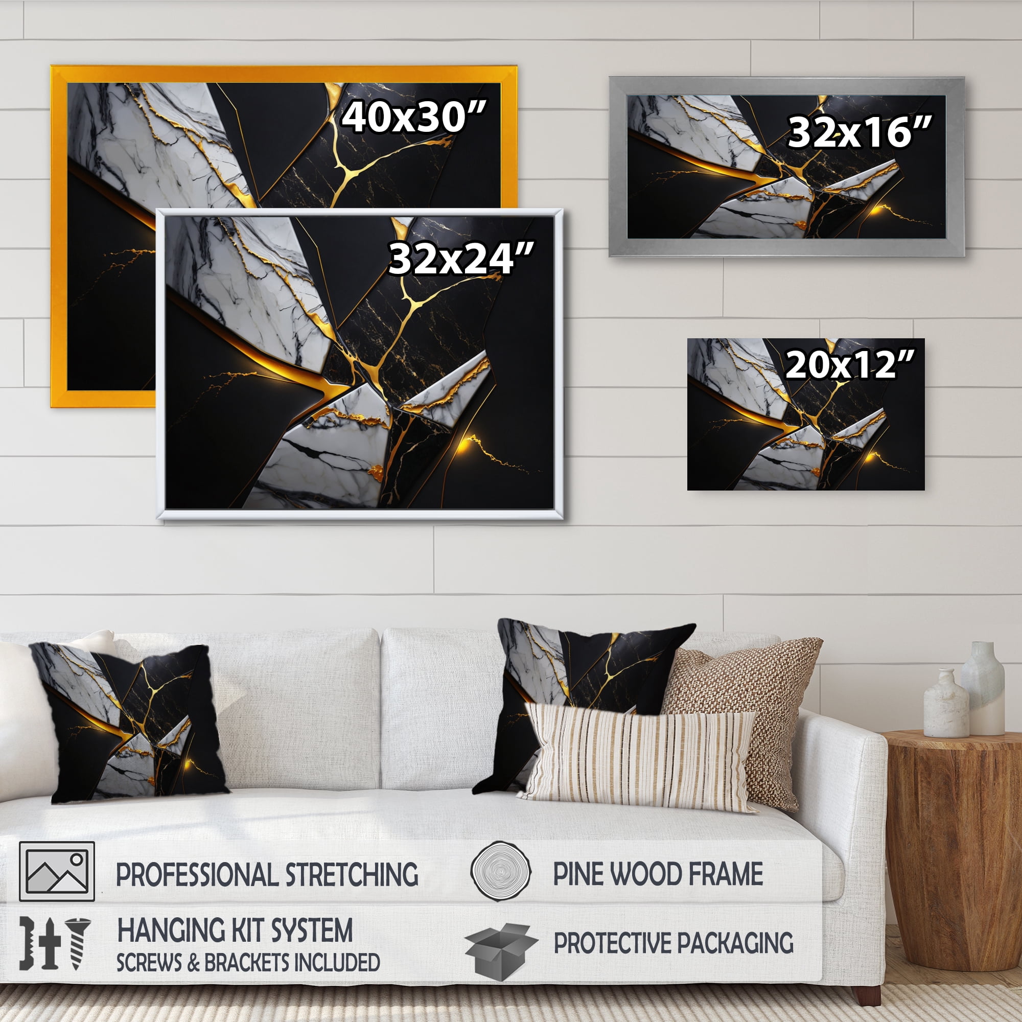 Designart Abstract Geode Black I Canvas Wall Art