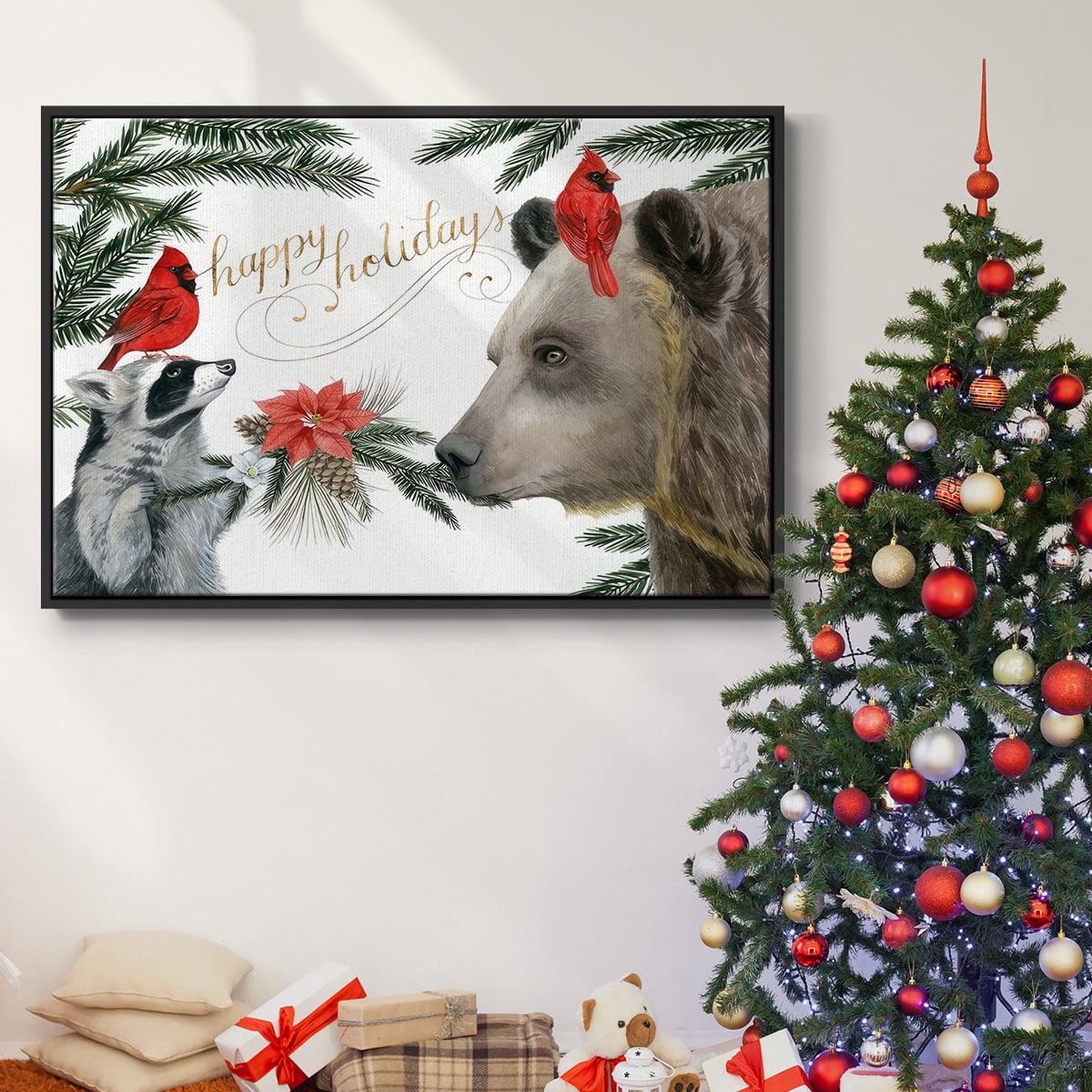 Timberland Christmas Collection A - Framed Gallery Wrapped Holiday Canvas - 25 x 37 - Black Frame