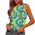 thumbnail image 1 of Qiopertar Women's Tank Tops Summer Sleeveless Round-Neck Slim Fitted Blouse Side Ruched Basic Printed Tees Shirts Deals of the Week Clearance under $5 Saving Up To 90% Off, 1 of 4
