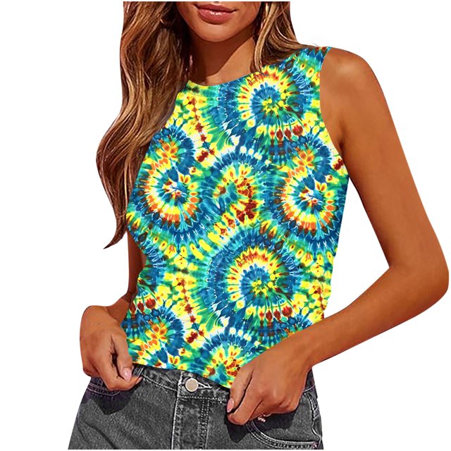 Qiopertar Women's Tank Tops Summer Sleeveless Round-Neck Slim Fitted Blouse Side Ruched Basic Printed Tees Shirts Deals of the Week Clearance under $5 Saving Up To 90% Off