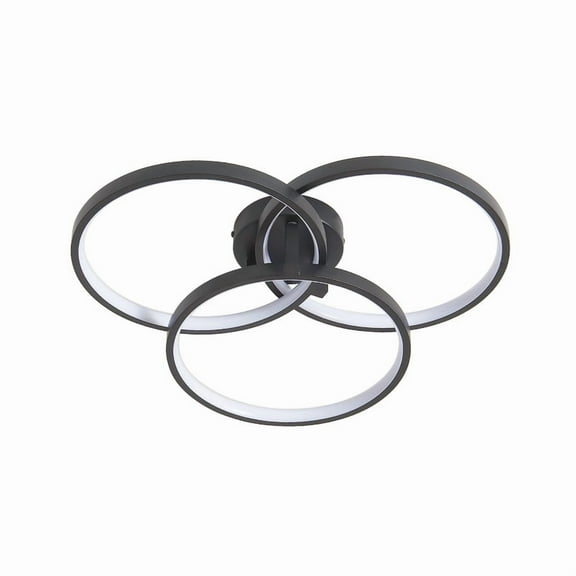 Modern Black LED Chandelier, 20-Inch 3-Ring Pendant Light Fixture, Flush Mount Ceiling Light for Dining Room, Kitchen Island, Bedroom or Living Room, Sleek and Energy-Efficient