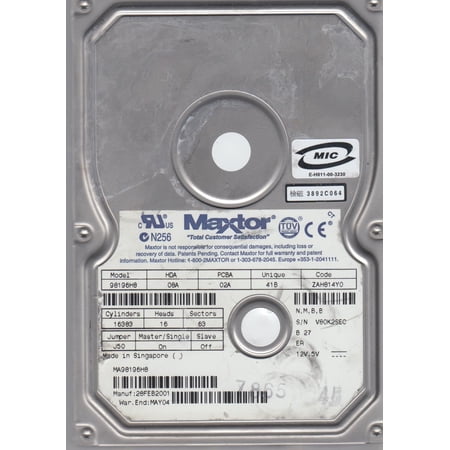 98196H8  Code ZAH814Y0  NMBB  Maxtor 80GB IDE 3.5 Hard Drive price history on PriceWatchPro