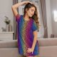 thumbnail image 3 of Balery Leopard Neon Rainbow Gradient Camisón de manga corta con cuello redondo para mujer, cómodo y elegante., 3 of 6