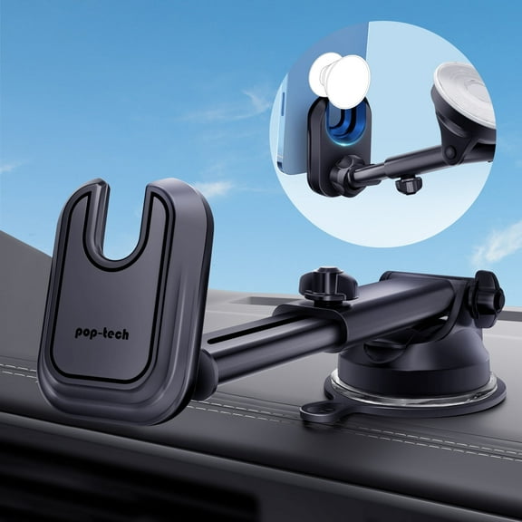 pop-tech Socket Car Phone Mount: Suction Cup Cell Phone Holders for Your Car Dashboard Windshield Window - Dash Mounted Cellphone Stand Black Works for iPhone Samsung Fit Thick Socket Pop Wallet Grip