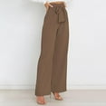 thumbnail image 4 of AWXNJUX Women Large Size Casual Pants Polyester Loose Cropped Pants Wide Leg Pants (Khaki,M), 4 of 7