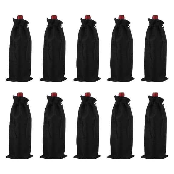 10pcs Burlap Wine Bags, Wine Bottle Gift Bags with Drawstrings, Liquor Bottle Covers for Wedding Birthday Party Favors, Black