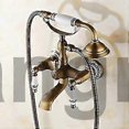 thumbnail image 3 of For Antique Brass Wall Mounted Bathroom Tub Faucet Dual Ceramics Handles Telephone Style Hand Shower, 3 of 5