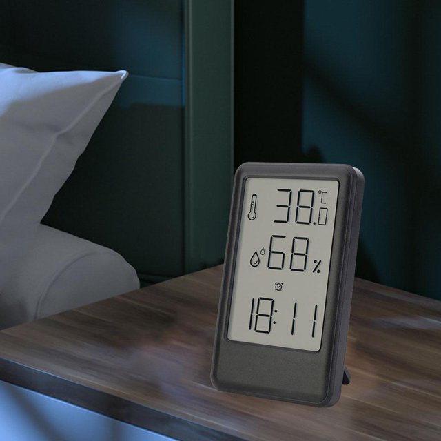 Reloj Despertador Digital Portátil, Indicador de Temperatura, Indicador de Humedad, Función de Repetición, Reloj de Escritorio, Reloj ed Negro perfecl Despertador digital