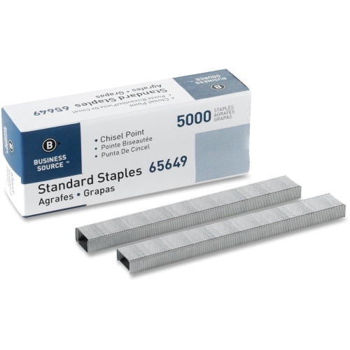Business Source Chisel Point Standard Staples 210 Per Strip - 1/4" Leg - 1/2" Crown - Holds 30 Sheet(s) - Chisel Point - Silver - 5000 / Box