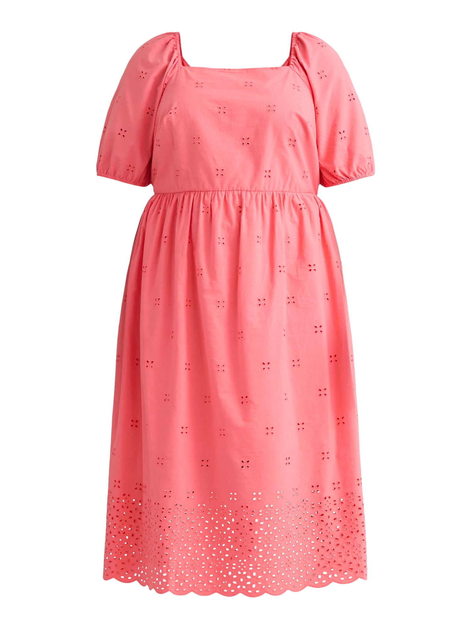 Time and Tru Women's and Women's Plus Square Neck Eyelet Midi Dress, Sizes XS-4X