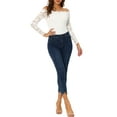 thumbnail image 2 of INSPIRE CHIC Women's Floral Lace Top Off Shoulder Sheer Long Sleeves Blouse XS White, 2 of 7
