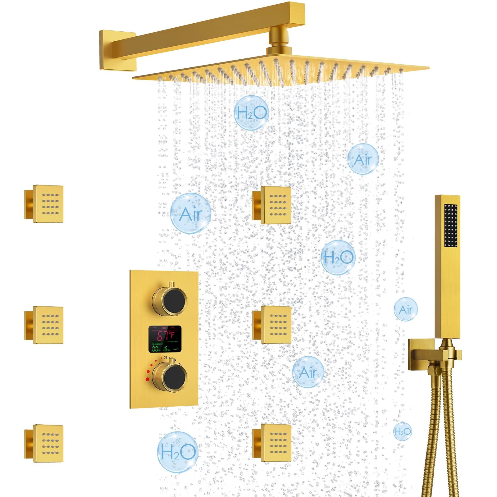 EVERSTEIN Luxury 12 Inch Rain Shower Head Digital Display Thermostatic