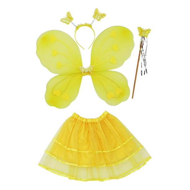 Ailes de Papillon Déguisement Enfant, Châle pour Fille, Halloween Noël Carnaval (Rose Rouge + Jupe