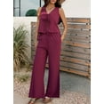 thumbnail image 5 of Womens 2 Piece Outfits V Neck Tie Waist Vest and Wide Leg Casual Pants Sets Deep Wine Red XL, 5 of 7