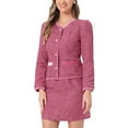 thumbnail image 4 of INSPIRE CHIC Women's Suit Set 2 Piece Outfits Plaid Tweed Short Blazer Jacket and Skirt Sets L Hot Pink, 4 of 5