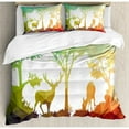 thumbnail image 3 of Africa Duvet Cover Set Twin Size, Fractal Deer Family Geometric Cut Shapes Hunt Adventure Themed Desert Eco Graphic, Decorative 2 Piece Bedding Set with 1 Pillow Sham, Multicolor, by Ambesonne, 3 of 3
