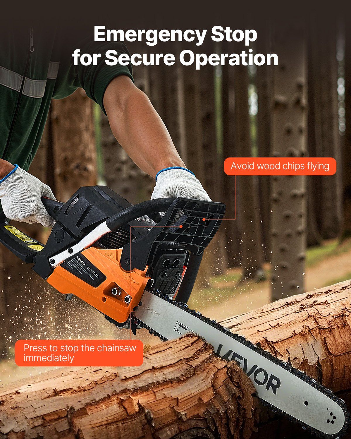 62cc 20 Inch 3.8HP Gasoline Chainsaw with Non Slip Handle Dual Fuel Tank for Wood Cutting Tree Trimming Land Clearing