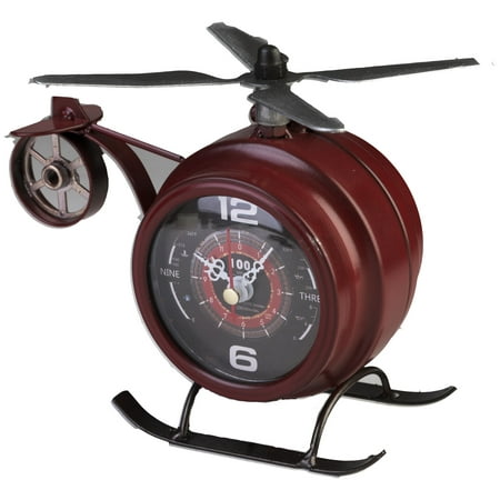 Zogari Red Helicopter Desk Dual Sided Clock Vintage 3D Sculpture Design Art -