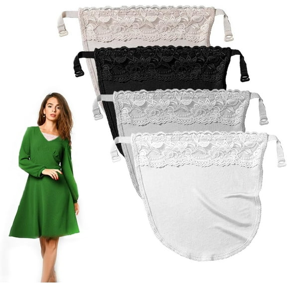 4Pcs Lady Lace Clip On Mock Camisole Bra Insert Overlay Vest Invisible Modesty Panels for Low Cut Tops Cleavage Cover Up for Women