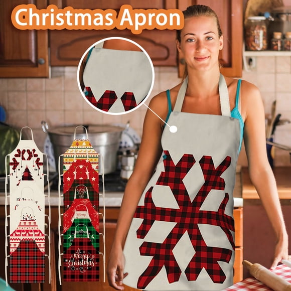 sdhkgrrt under $5 3Pcs Christmas Family Apron, Christmas Print Linen Apron,Family Kitchen Christmas Apron,Adult Holiday Cooking Apron,Festive Christmas Pattern Apron,Christmas Gift Apron