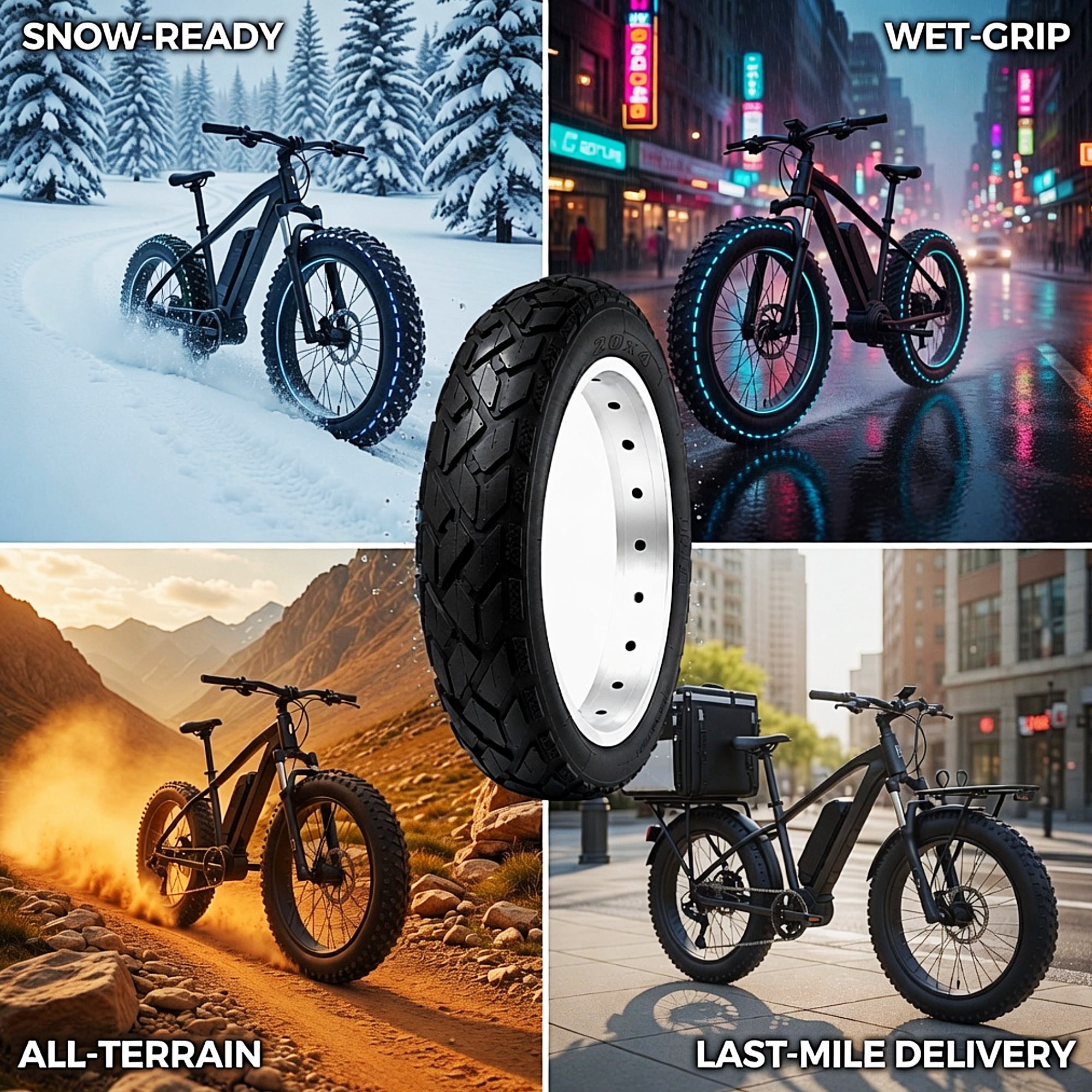 20x4.0 Fat E-Bike Tire Kit - Puncture Resistant Heavy Duty All-Terrain Tires & Schrader Tubes