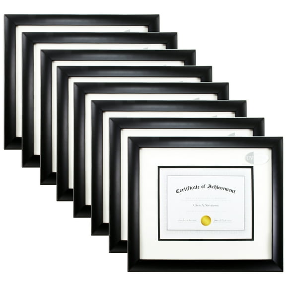 Studio Decor Black, 13" x 15.5" With 8.5" x 11" Double Mat, Document Frame, 8 Pack
