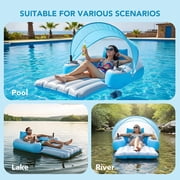 Foxlux Motorized Pool Float with Canopy, Rechargeable Motorized Floats with Cup Holder – Dual Motor Heavy Duty Electric Lounger Raft for Adults, Pool, Lake & Party