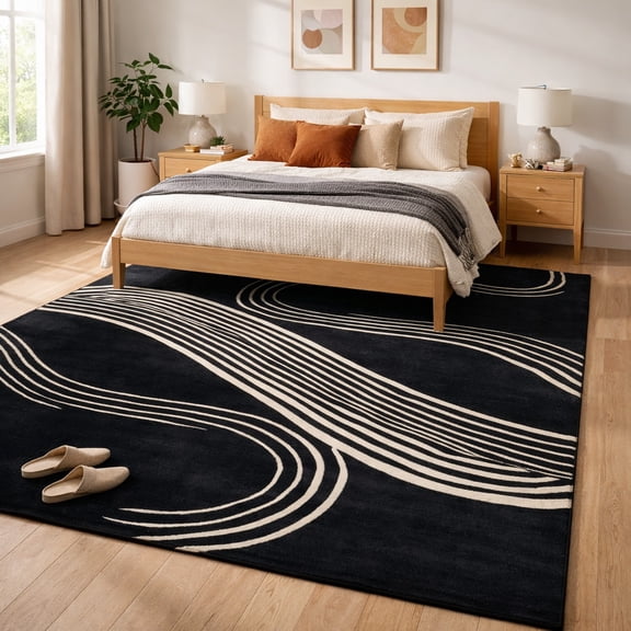 Teppich Homes Handmade Black Wool Tufted Area Rug 5x7 – Soft Elegant Carpet for Living Room & Kids Room | Plush Black Rectangle Floor Rug