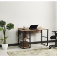 thumbnail image 3 of Rasse Black Metal Frame 58" Wooden Top 2 Shelves Writing and Computer Desk for Home Office, Oak, 3 of 6