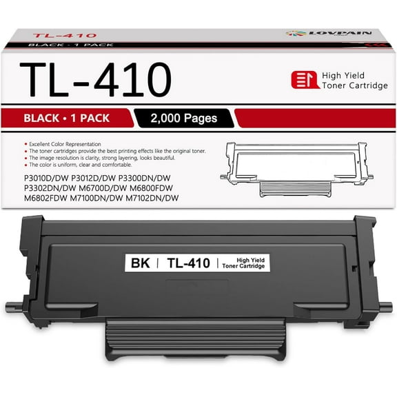 1 Pack TL410 / TL-410 Toner Cartridge Black - Lovn TL410 TL-410 Toner Cartridge (2,000 Pages) Replacement for Pantum M7102DW P3302DW P3312DW M7200FDW P3300DN M6700D M6800FDW Printer