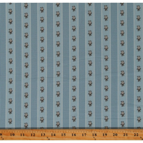 Cotton Favorite Fibers Sheryl Johnsons Flowers Floral Stripes Dashes Historical Lines Designs Patterned Blue Cotton Fabric Print by the Yard (R310555-SKY)