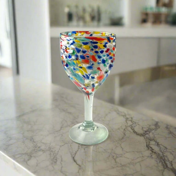 Mexican Confetti Rock Wine Glass | Hand-Blown Confetti Design (1Piece)