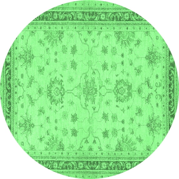 Ahgly Company Indoor Round Oriental Emerald Green Traditional Area Rugs, 7' Round