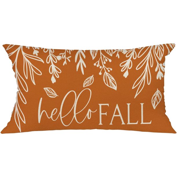 Fall Decor Pillow Cover 12x20 inch Hello Pumpkin Leaves Farmhouse