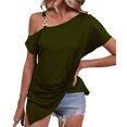 thumbnail image 2 of Gibobby Playera Manga Corta para Mujer Cuello sesgado manga mujer hombro blusa corta camiseta Tops camiseta blusa mujer(Verde,CH), 2 of 5