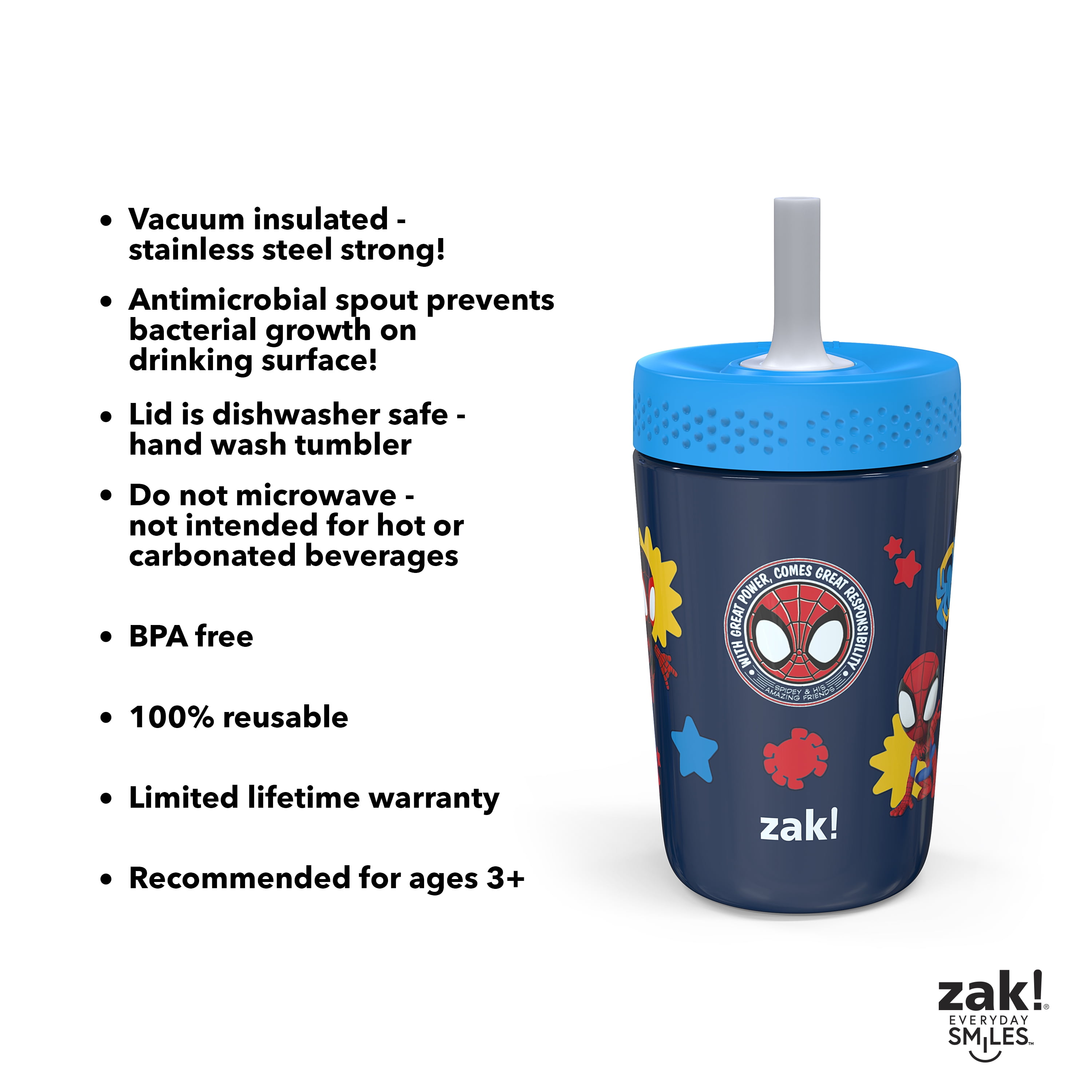 Zak! Bluey Antimicrobial Stainless Steel Double Wall Vacuum Leakproof Straw Kincaid Tumbler - 12 oz