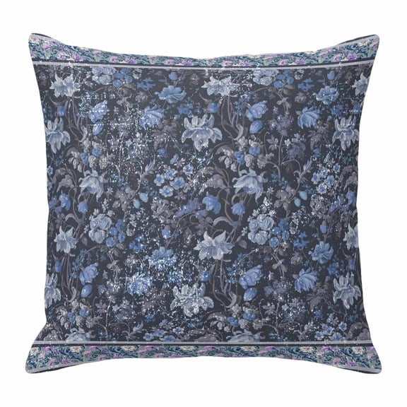 Throw Pillow Covers, Navy Blue Floral Decorative Throw Pillow Covers 18x18 Inch, Ethnic Tribe Abstract Art Flowers Square Linen Pillow Cases for Couch/Living Room/Sofa