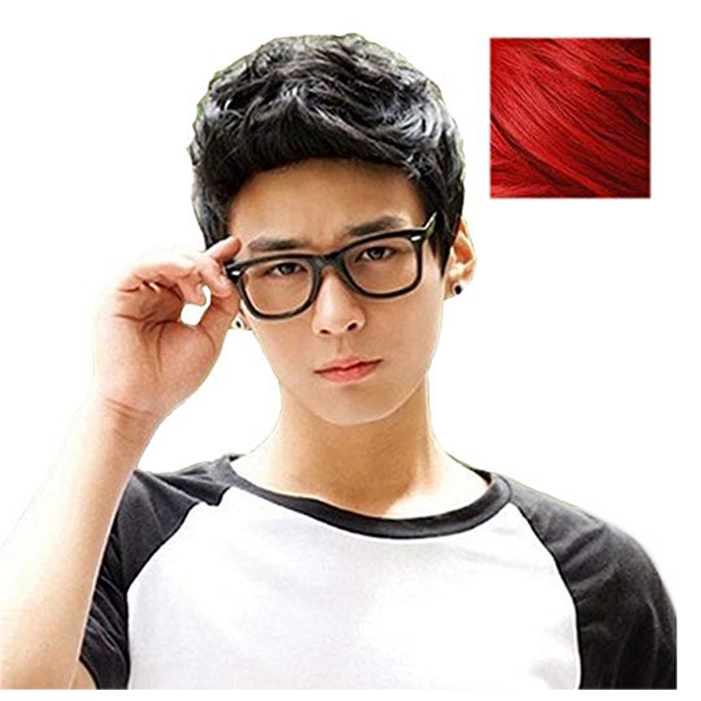 RightOn Men Boys Short Red Wig for Cosplay Party Wig with Wig Cap