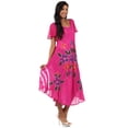 thumbnail image 3 of Sakkas Embroidered Painted Floral Cap Sleeve Reyon Dress - Fuchsia - One Size, 3 of 5