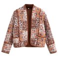 thumbnail image 1 of Cardigan à Manches Longues Léger Imprimé Floral Veste Courte Matelassée à Manches Courtes, 1 of 4