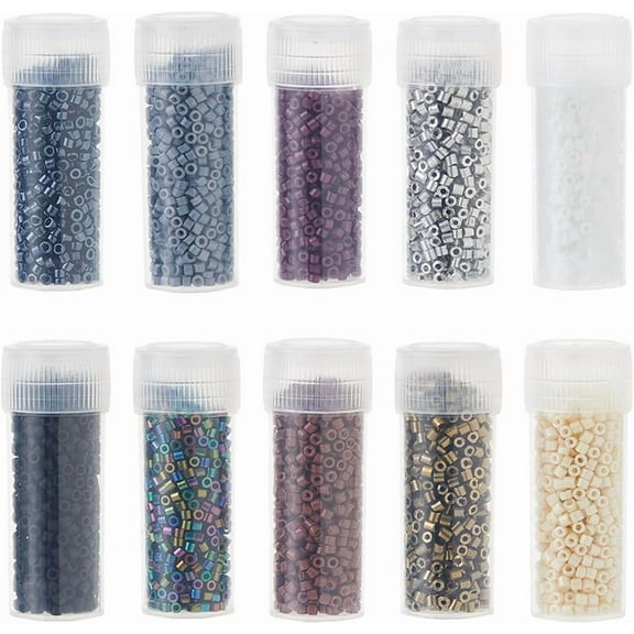 50G 10 Colors Cylinder Glass Seed Beads 2mm Mini Black White Bead Set Round Mini Glass Bead Loose Spacer Craft Beads for Bracelet Necklace Earring Jewelry Making