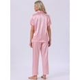 thumbnail image 4 of DARING DIVA Satin Pajamas Silky Button Down Short Sleeve Shirt Pants Set XL Pink, 4 of 7