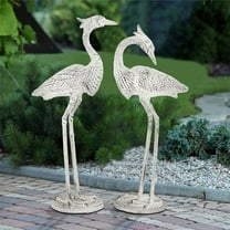 Courting Egret Pair Antique White Metal Garden Sculpture
