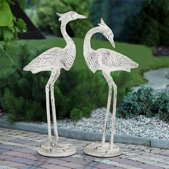Courting Egret Pair Antique White Metal Garden Sculpture
