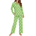 thumbnail image 2 of Garronmavis Pajama Sets for Women 2 Piece Soft Long Sleeve Button Down Sleepwear Lounge Set Comfortable Nightwear PJs with Pockets, Green and White Polka Dot, 2 of 7